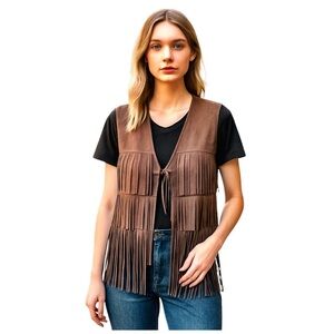 Casting Women’s Faux-Suede Fringe/Tasseled Vest. Dark Gray. Size 2
